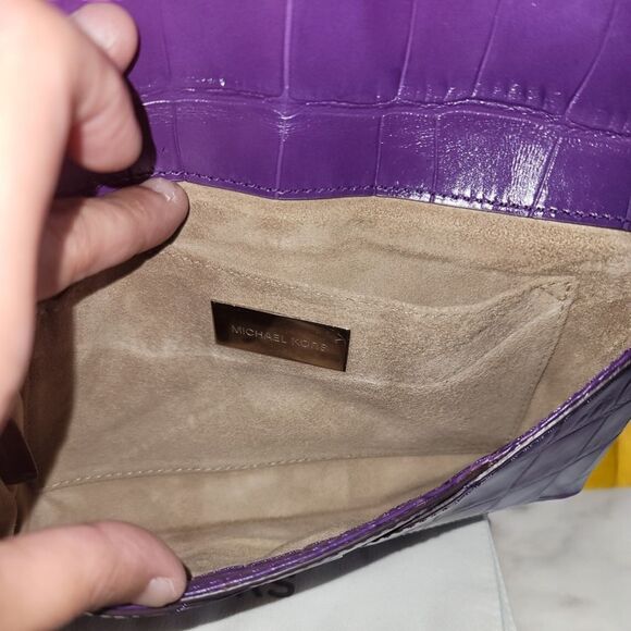 MICHAEL KORS Croc Embossed Envelope Clutch in Plum Color - Picture 4 of 11